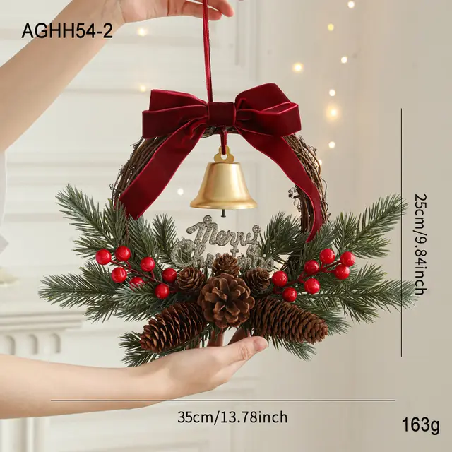 New Christmas Rattan Plaited Garland Bell Bow Stranvaesia Davidiana 35Cm Bell Garland Type C - Shop at LoveMi