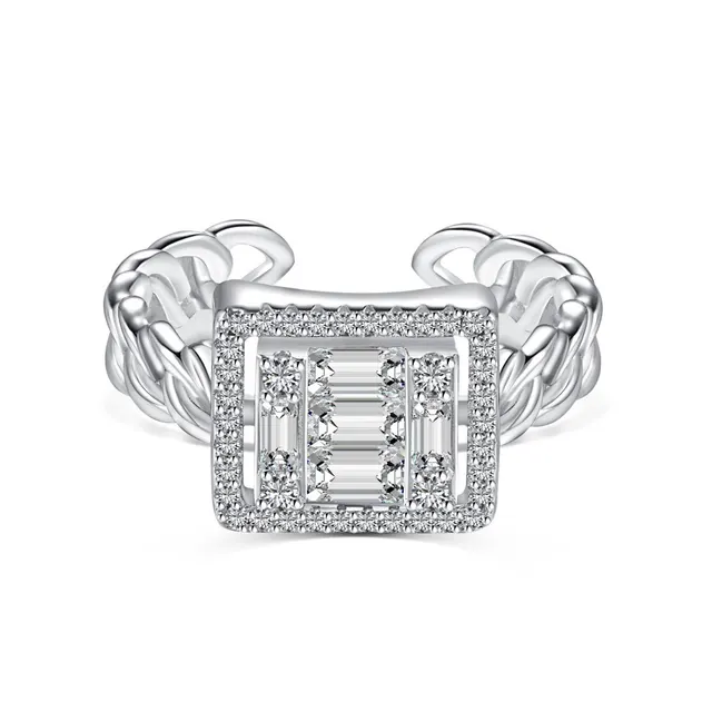 S925 Sterling Silver Women's Open Ring Belt Chain Design Full Diamond Inlaid Platinum White Diamond - Shop at LoveMi