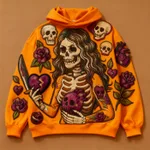 Fashion Casual Printed Polyester Sweater - Orange