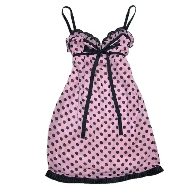 Graceful And Fashionable Dot Sexy Bow Tied Spaghetti strap Dress For Women Rose Red - Shop at LoveMi