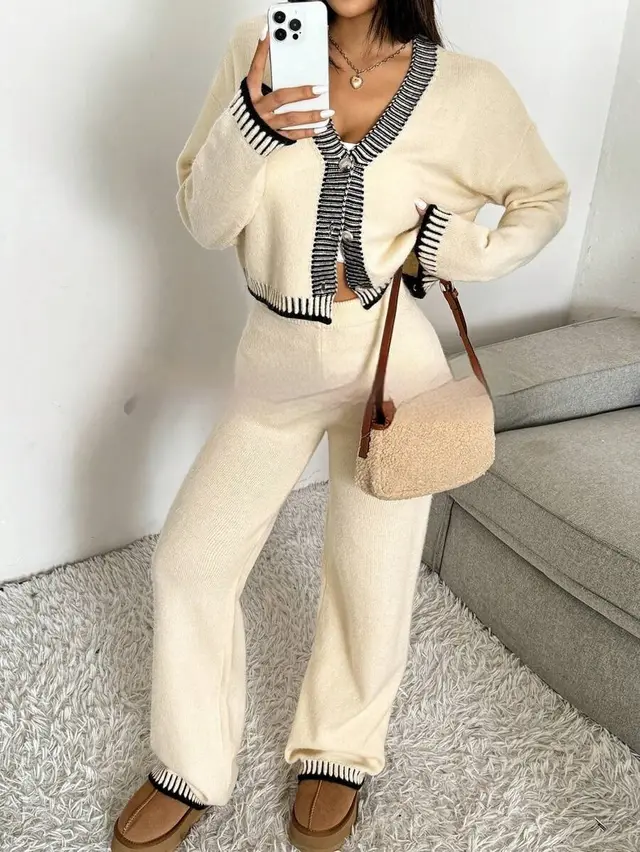 Women's V neck Top Blouse And Pants Apricot - Shop at LoveMi