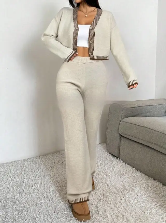 Women's V neck Top Blouse And Pants Gray - Shop at LoveMi