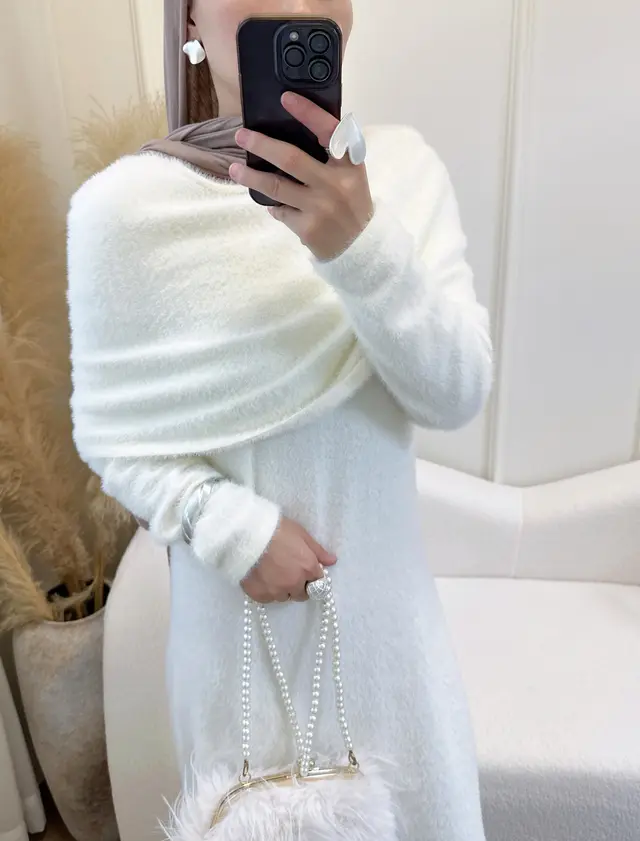 Solid Color Slim fit Shawl Two piece Sweater White - Shop at LoveMi
