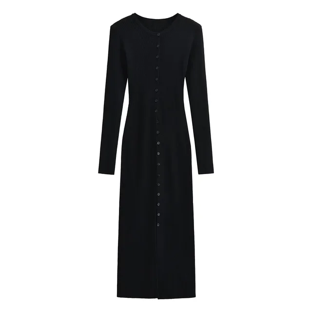 Women's Round Neck Two way Knitted Long Sleeve Cardigan Bottoming Dress Black - Shop at LoveMi