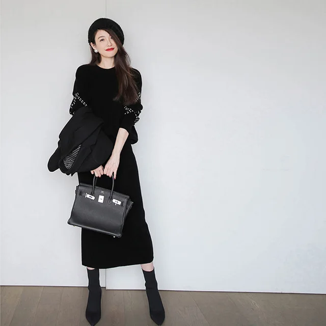 European And American Entry Lux Classic Style Knitting Suit Black Suit - Shop at LoveMi