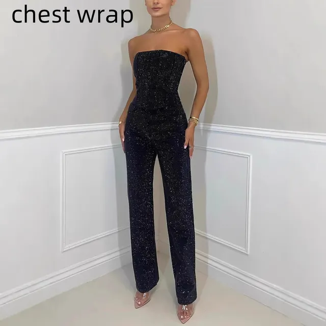 Women's Sparkling Vest And Diamond Trouser Suit Black - Shop at LoveMi
