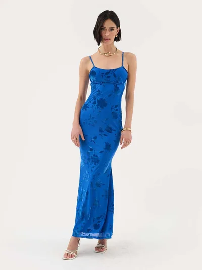 Women's Fashionable And Elegant Floral Long Dress Blue - Shop at LoveMi