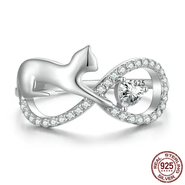 Original White Gold Plated Cat Unlimited Love Heart shaped Ring Niche Design No 8 - Shop at LoveMi