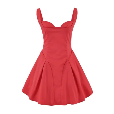 Backless Short Suspender Dress French Square Collar A Line Mini Skirt Red - Shop at LoveMi
