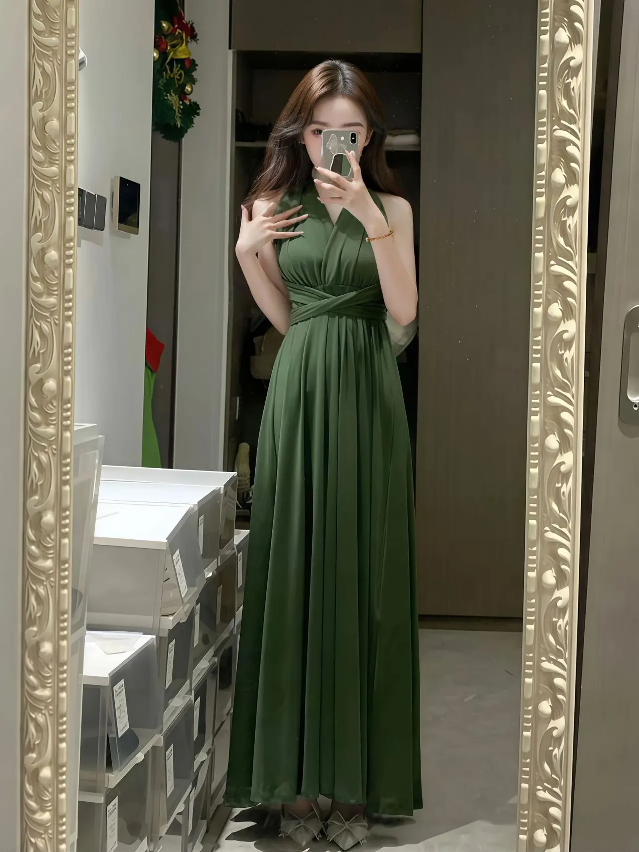 More Than Multiple Wear Rope Cross Backless Bandage One-piece Dress Women - Green