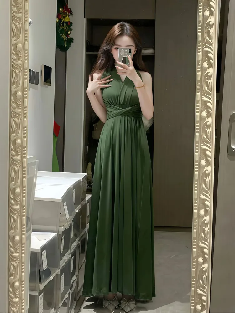 More Than Multiple Wear Rope Cross Backless Bandage One piece Dress Women Green - Shop at LoveMi