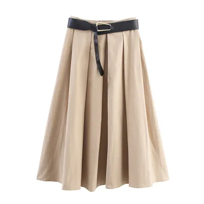 With Belt Cape Style Midi Dress Skirt Female Khaki - Shop at LoveMi