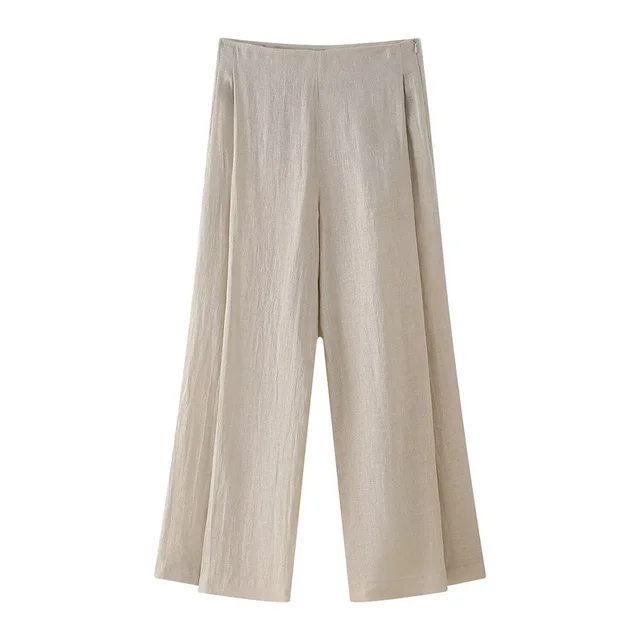 Women's Linen Split Coat Wide Leg Pants Suit Picture Color Pants - Shop at LoveMi