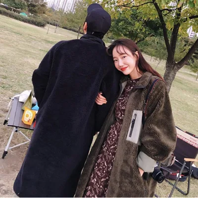 Stand Collar Color Matching Lambswool Two sided Zipper Coat Army Green - Shop at LoveMi