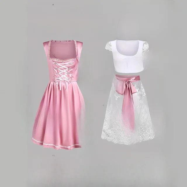 Munich Beer Festival Lace Flower Mid length Dress 3 piece Set Pink - Shop at LoveMi