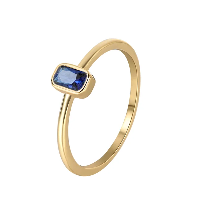 French Fashion Simple Square Zircon Ring For Women Golden Blue - Shop at LoveMi