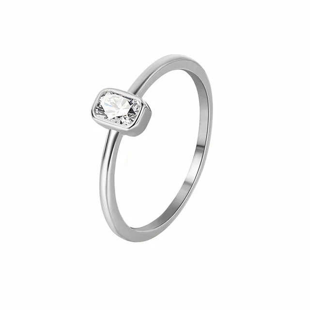 French Fashion Simple Square Zircon Ring For Women White Gold Color - Shop at LoveMi