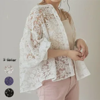 Lantern Sleeve Round Neck Lace Blouse - White
