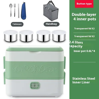 Electric Lunch Box Portable Heated Lunch Box Green With Tableware Handbag - Shop at LoveMi