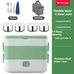 Electric Lunch Box Portable Heated Lunch Box - Green With Tableware Handbag