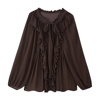 Women's Loose Laminated Decoration Drape Shirt Picture Color L - Shop at LoveMi