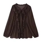 Women's Loose Laminated Decoration Drape Shirt - Picture Color-L - View 1
