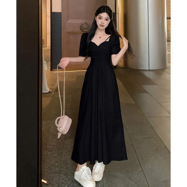 Lightly Mature Short sleeved Dress For Women Summer Slimming Pure Desire French Waist Black - Shop at LoveMi