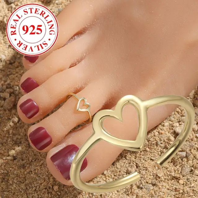 S925 Loving Heart In Sterling Silver Female Opening Foot Ring F059 - Shop at LoveMi