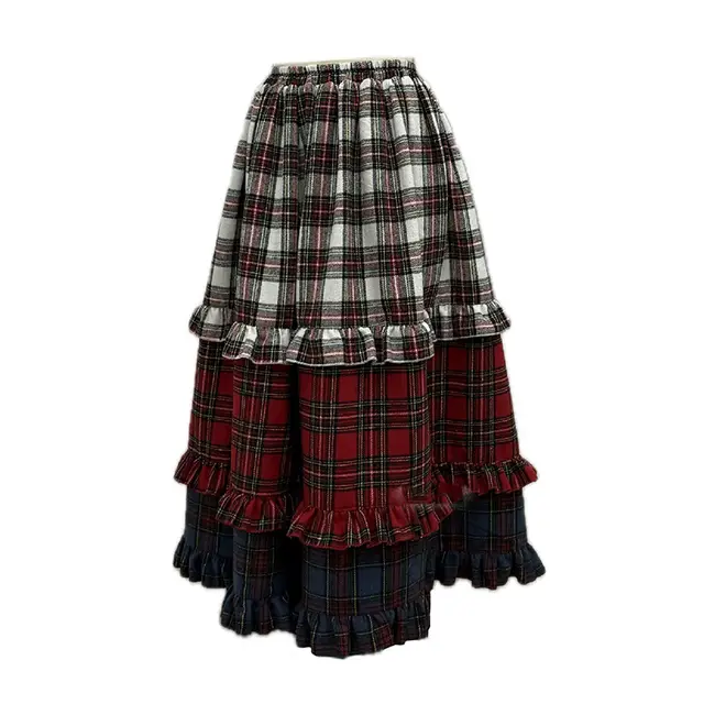 American style Retro Lace Color Matching Gradient Skirt Women's All match Casual Traditional Plaids Style - Shop at LoveMi