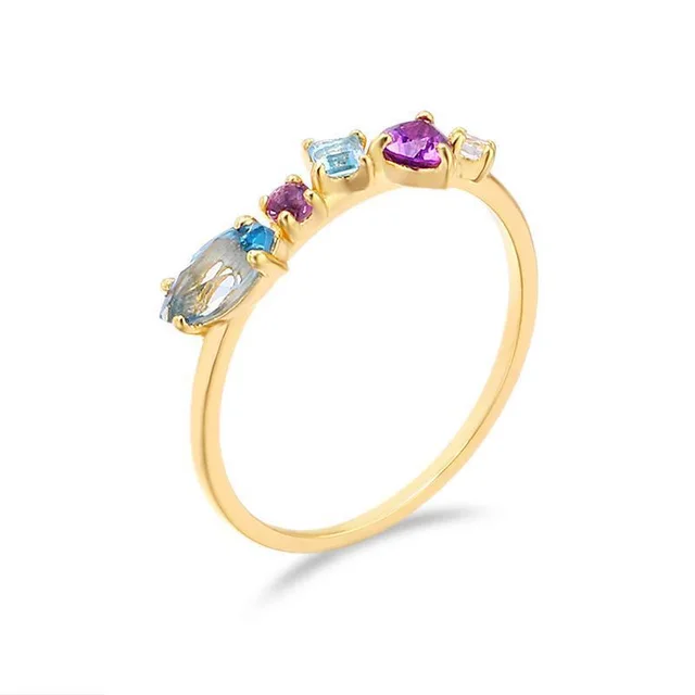 Gold plated Inlaid Topaz Whiteamethyst Ring Geometric Retro Affordable Luxury Gold - Shop at LoveMi
