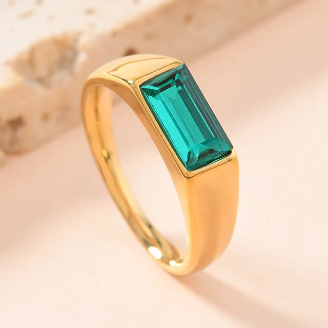 Personality Casting Rectangular Color Rhinestone Plated 18K Gold Finger Ring Peacock Green - Shop at LoveMi