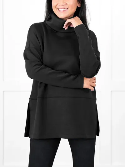 Large Size Multicolor Minimalism Turtleneck Top Black - Shop at LoveMi