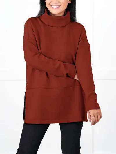 Large Size Multicolor Minimalism Turtleneck Top Brick Red - Shop at LoveMi