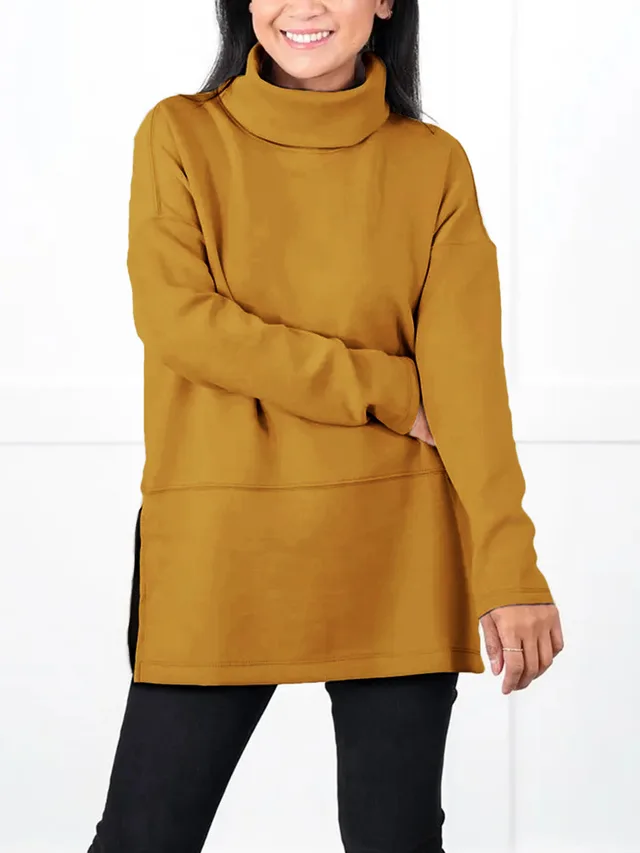 Large Size Multicolor Minimalism Turtleneck Top Orange - Shop at LoveMi