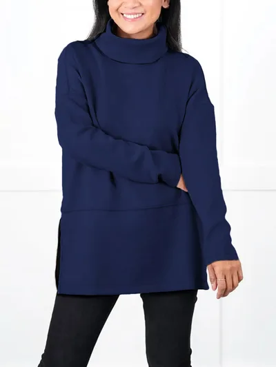 Large Size Multicolor Minimalism Turtleneck Top Sapphire Blue - Shop at LoveMi