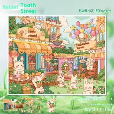 Landscape Cute Large 3D Stereo Cottage Scene Miniature Diy Hand Ledger Sticker Rabbit Pedestrian Street - Shop at LoveMi