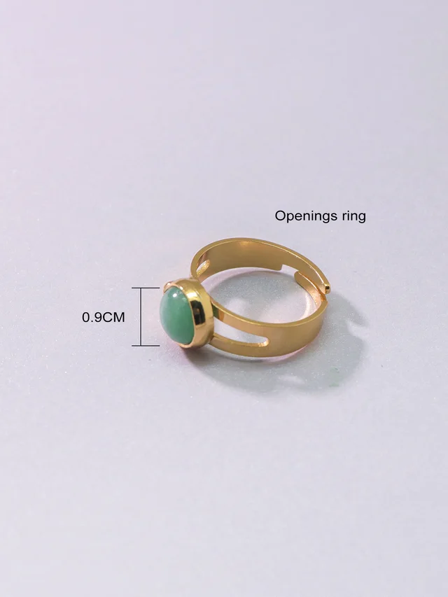 Green Natural Stone Inlaid Retention Copper plated Gold Retro Personalized Ring Gold - Shop at LoveMi