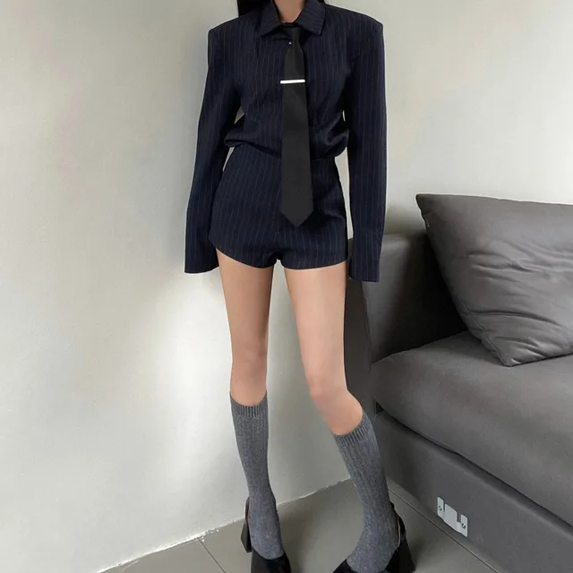 Women's Drama Lady Like Woman Wear Top Shorts Two piece Suit Dark Blue Suit - Shop at LoveMi