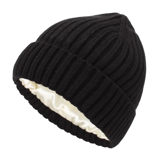 Satin Warm All matching Slipover Knitted Hat Black - Shop at LoveMi
