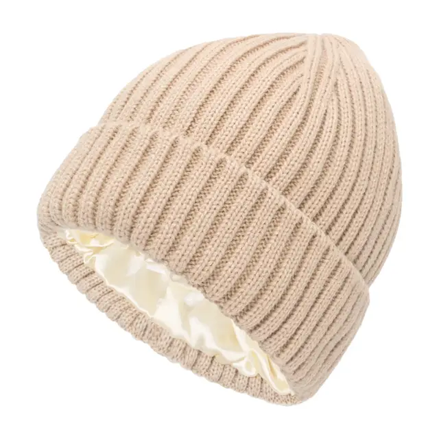 Satin Warm All matching Slipover Knitted Hat Khaki - Shop at LoveMi
