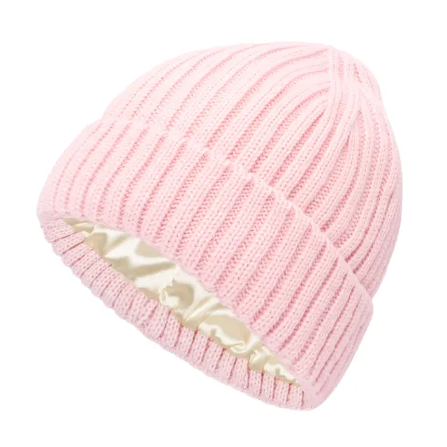 Satin Warm All matching Slipover Knitted Hat Pink - Shop at LoveMi