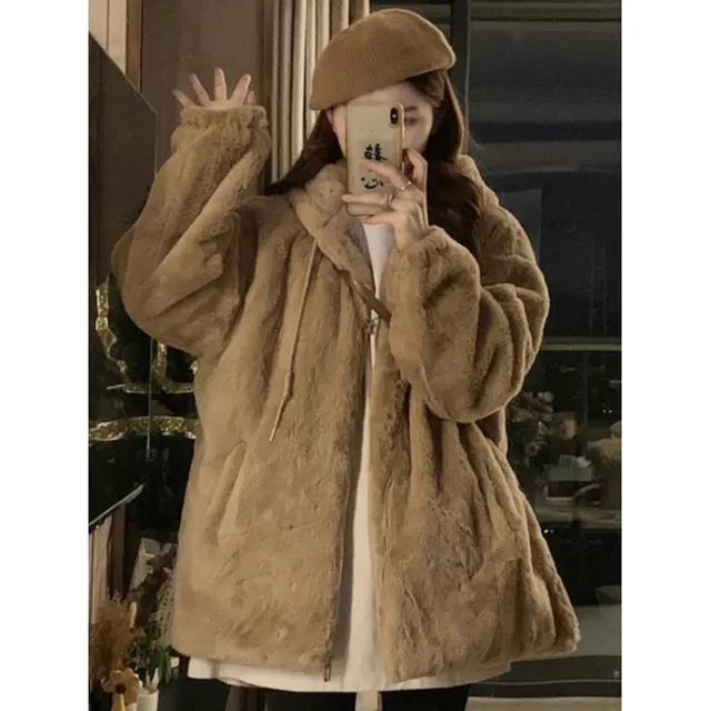 Lamb Wool Coat For Women Autumn And Winter Light Coffee Color - Shop at LoveMi