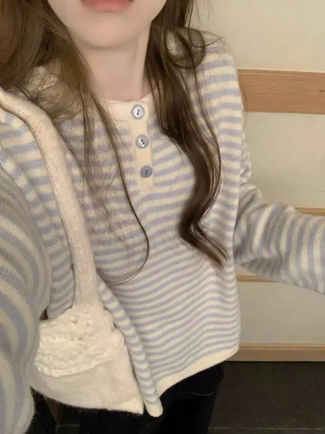 Women's Loose Sweater For Autumn Blue - Shop at LoveMi