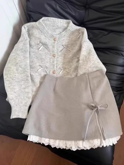 Gray Knitted Sweater For Women Autumn And Winter Gray Cardigan - Shop at LoveMi