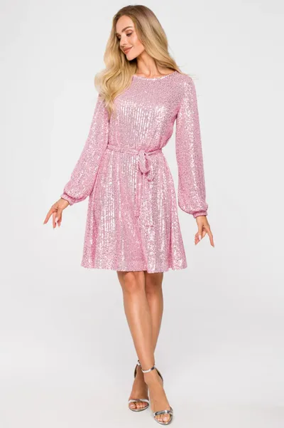 Glittering Beaded Dress For Holiday Party Pink - Shop at LoveMi