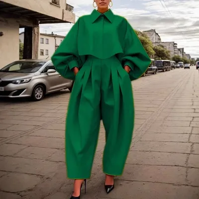 Elegant Fashion Temperament Leisure Long sleeved Green Jumpsuit Dark Green - Shop at LoveMi
