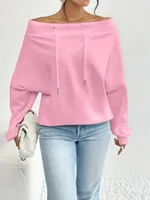 Women's Loose Casual Drawstring Off-the-shoulder Off-shoulder Top - Pink