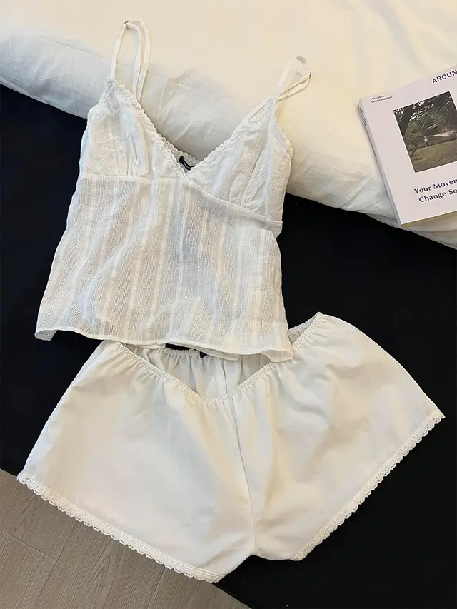 Home Simple Slim Fit White Suspender Pajamas For Women White - Shop at LoveMi