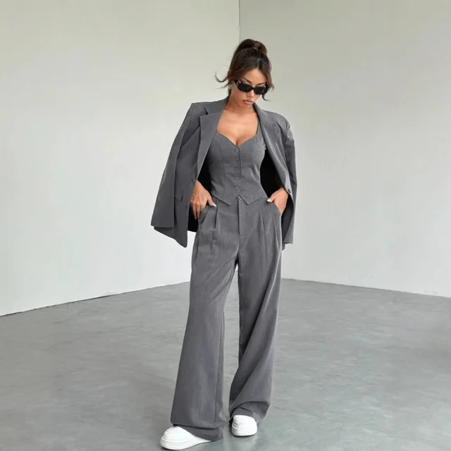 Women's Autumn And Winter Style Casual Three piece Suit Pack Gray - Shop at LoveMi