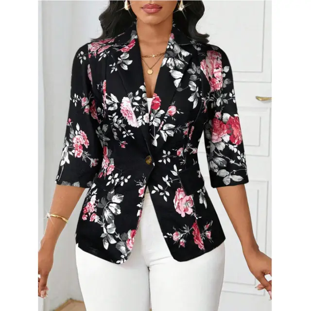 Women's Flower Fashionable All matching Jacket Black - Shop at LoveMi